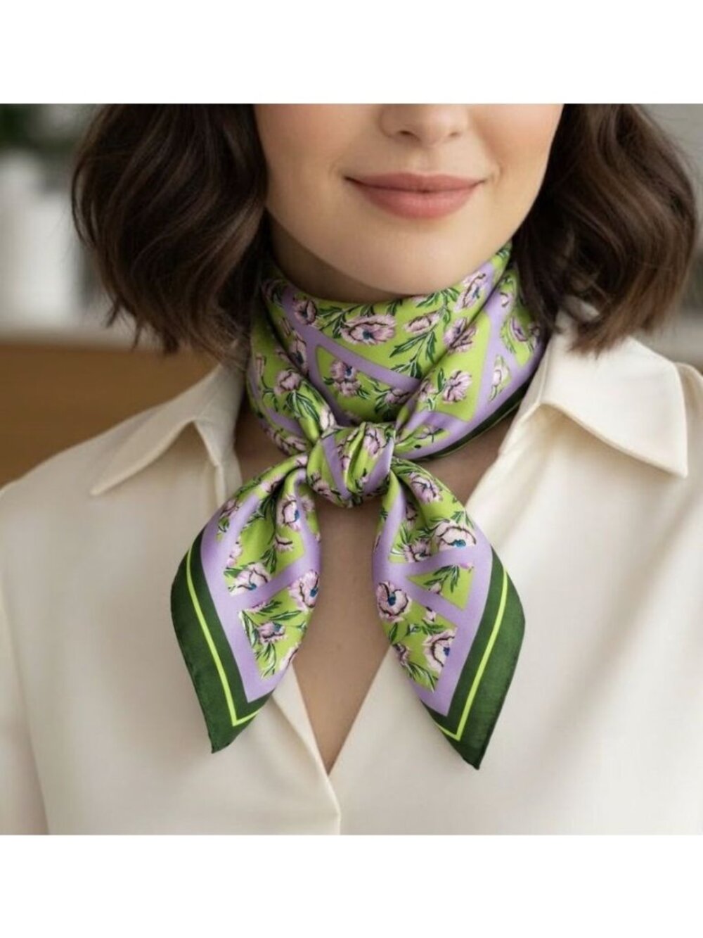 ⭐Elegant Square Silky Soft Scarf Green Purple Wrap Floral Geometric hijab New